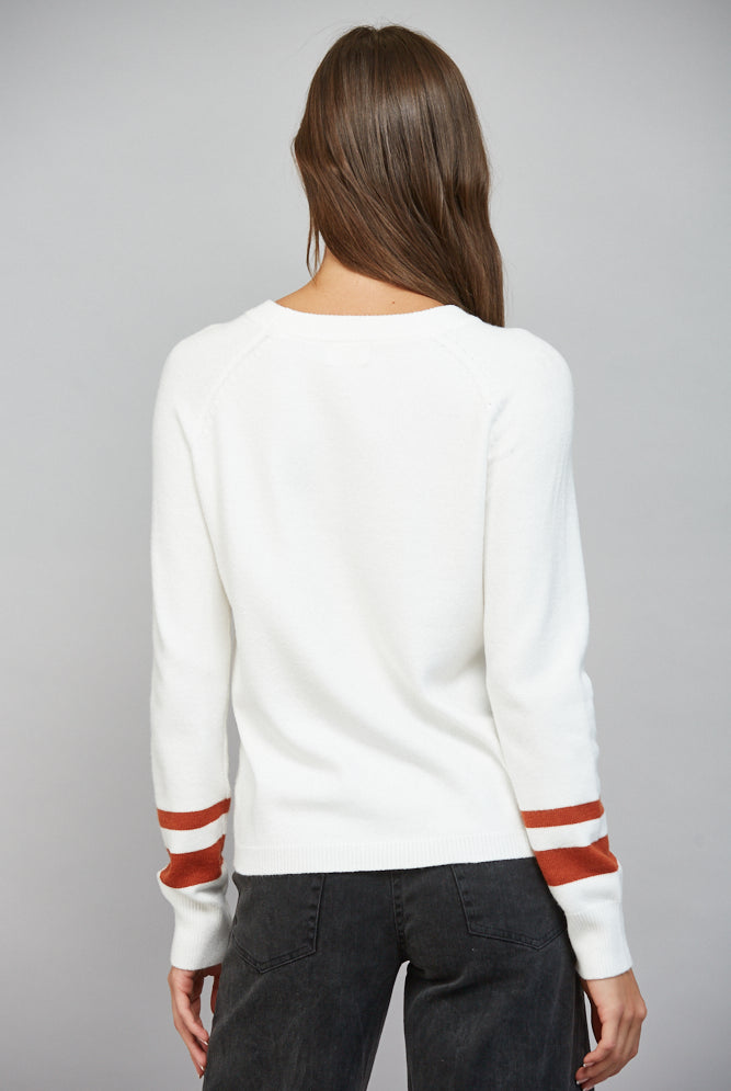 Fate Football Pattern Intarsia Knit Crewneck Sweater in Cream-Sweaters-Fate-Deja Nu Boutique, Women's Fashion Boutique in Lampasas, Texas