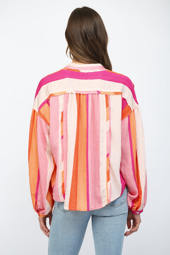 Fate Pink Multi Boxy Button-Down Shirt-shirts-Fate-Deja Nu Boutique, Women's Fashion Boutique in Lampasas, Texas