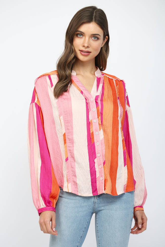 Fate Pink Multi Boxy Button-Down Shirt-shirts-Fate-Deja Nu Boutique, Women's Fashion Boutique in Lampasas, Texas