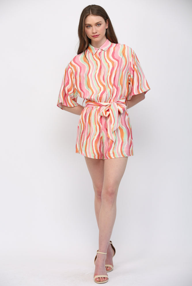 Fate Wavy Stripe Button Down Romper in Cream Multi-Rompers & Jumpsuits-Fate-Deja Nu Boutique, Women's Fashion Boutique in Lampasas, Texas