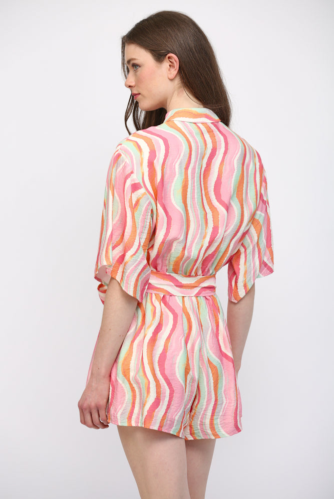 Fate Wavy Stripe Button Down Romper in Cream Multi-Rompers & Jumpsuits-Fate-Deja Nu Boutique, Women's Fashion Boutique in Lampasas, Texas