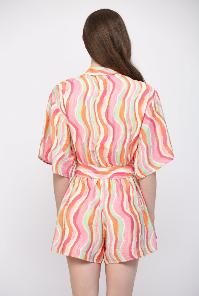 Fate Wavy Stripe Button Down Romper in Cream Multi-Rompers & Jumpsuits-Fate-Deja Nu Boutique, Women's Fashion Boutique in Lampasas, Texas