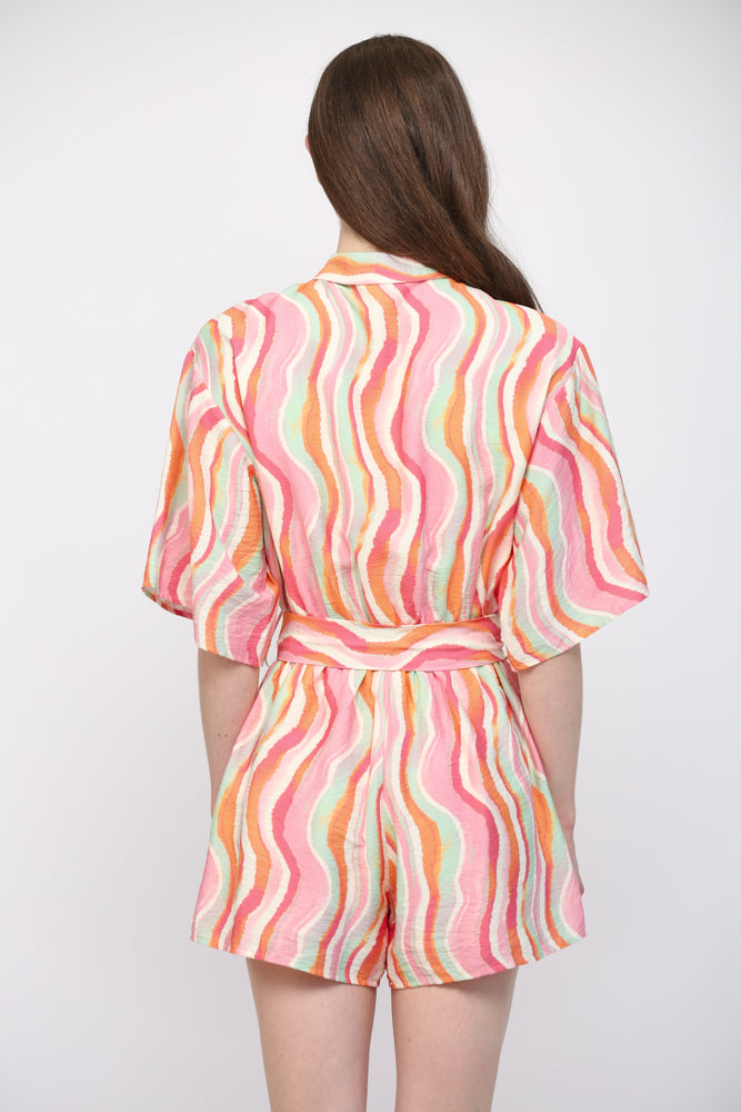 Fate Wavy Stripe Button Down Romper in Cream Multi-Rompers & Jumpsuits-Fate-Deja Nu Boutique, Women's Fashion Boutique in Lampasas, Texas