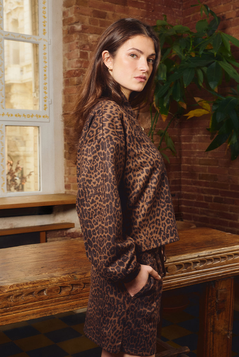 Gabrielle by Molly Bracken Dora Leopard Print Zip Front Jacket-Jackets-Gabrielle-Deja Nu Boutique, Women's Fashion Boutique in Lampasas, Texas