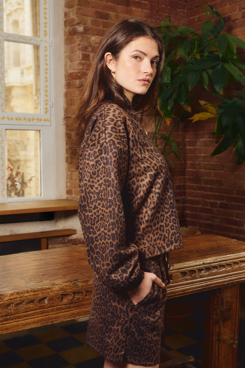 Gabrielle by Molly Bracken Dora Leopard Print Zip Front Jacket-Jackets-Gabrielle-Deja Nu Boutique, Women's Fashion Boutique in Lampasas, Texas