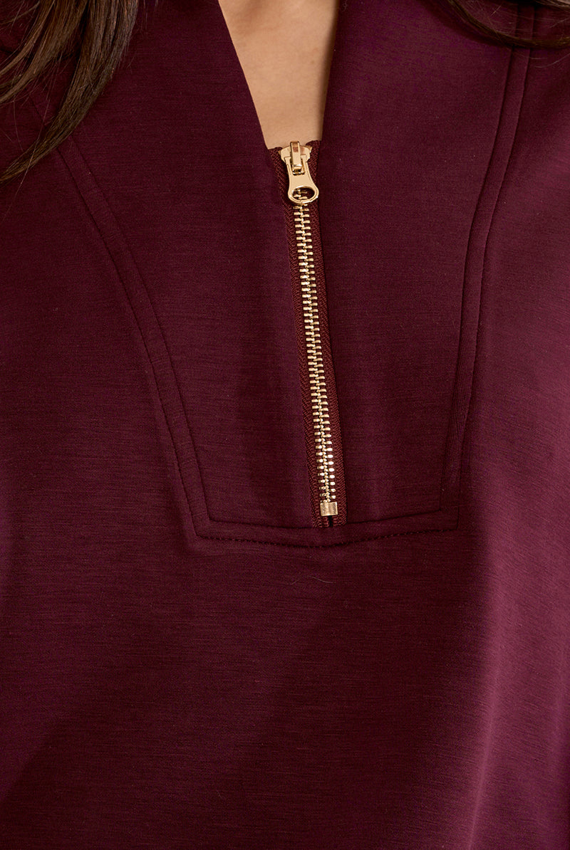 Gabrielle by Molly Bracken Edie Half Zip Sweatshirt in Dark Red-sweatshirt-Gabrielle-Deja Nu Boutique, Women's Fashion Boutique in Lampasas, Texas