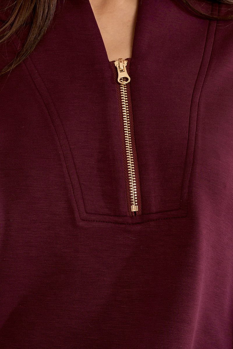 Gabrielle by Molly Bracken Edie Half Zip Sweatshirt in Dark Red-sweatshirt-Gabrielle-Deja Nu Boutique, Women's Fashion Boutique in Lampasas, Texas