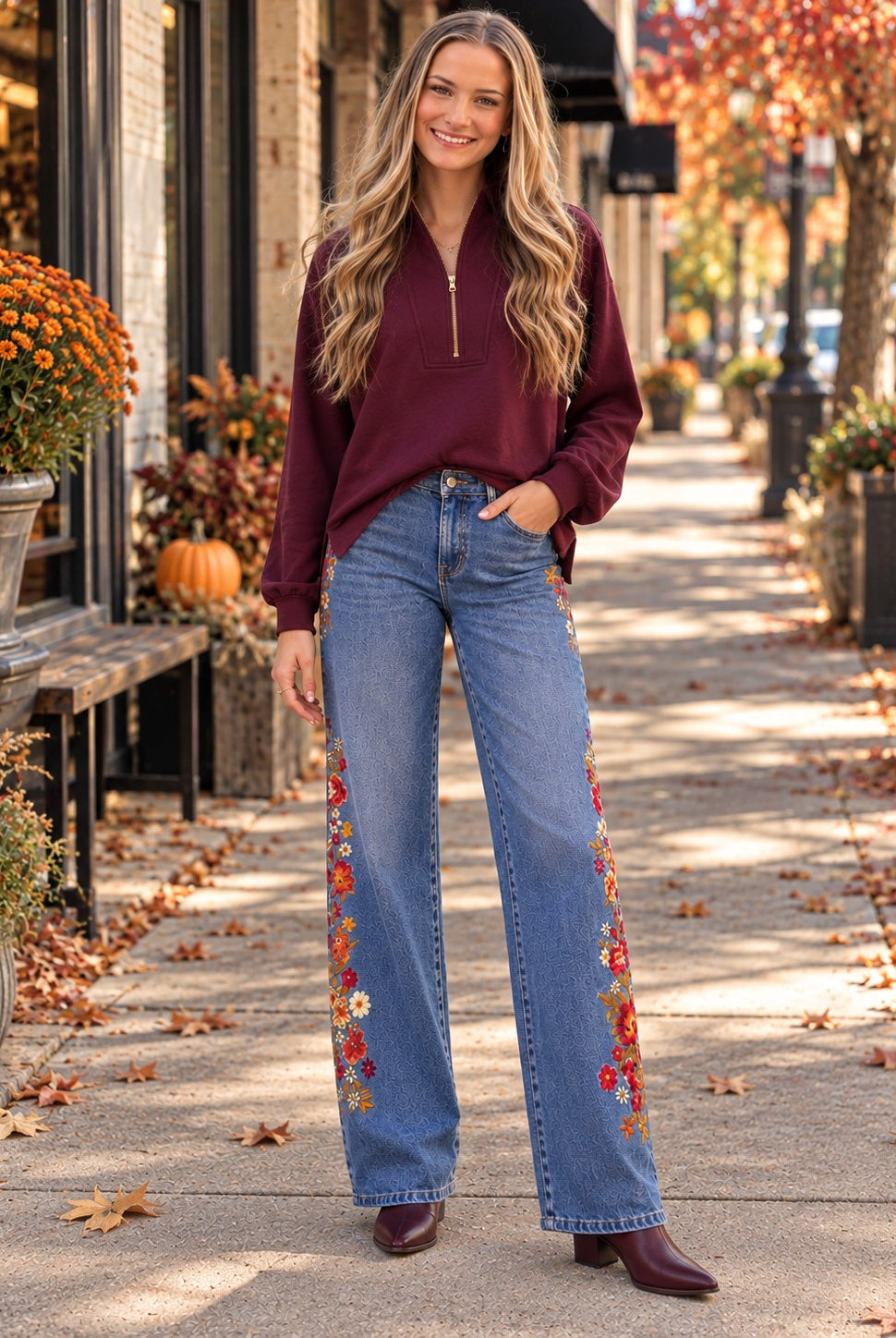 Gabrielle by Molly Bracken Edie Half Zip Sweatshirt in Dark Red-sweatshirt-Gabrielle-Deja Nu Boutique, Women's Fashion Boutique in Lampasas, Texas