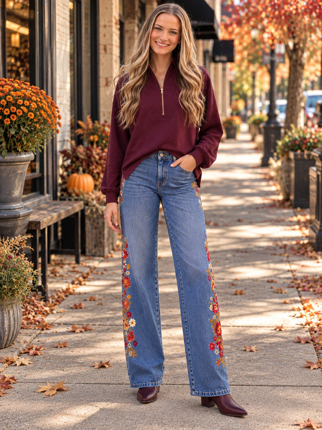 Gabrielle by Molly Bracken Edie Half Zip Sweatshirt in Dark Red-sweatshirt-Gabrielle-Deja Nu Boutique, Women's Fashion Boutique in Lampasas, Texas