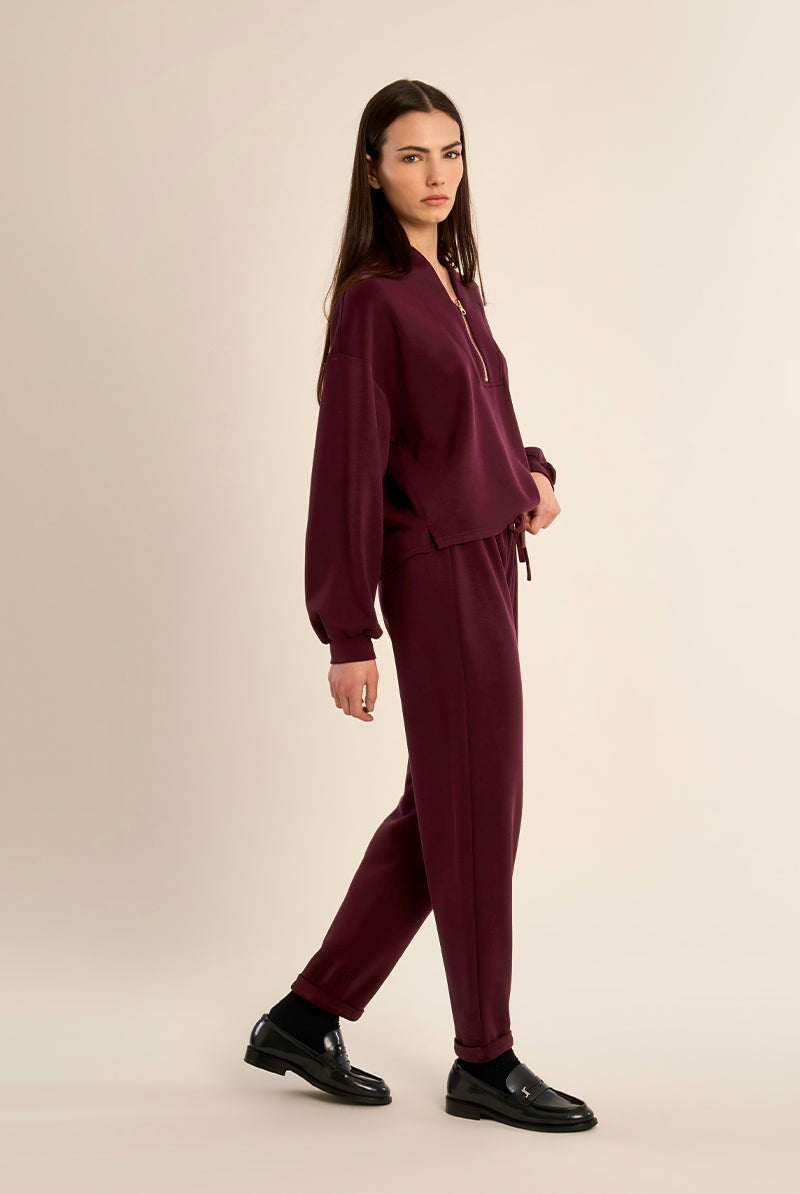 Gabrielle by Molly Bracken Edie Half Zip Sweatshirt in Dark Red-sweatshirt-Gabrielle-Deja Nu Boutique, Women's Fashion Boutique in Lampasas, Texas