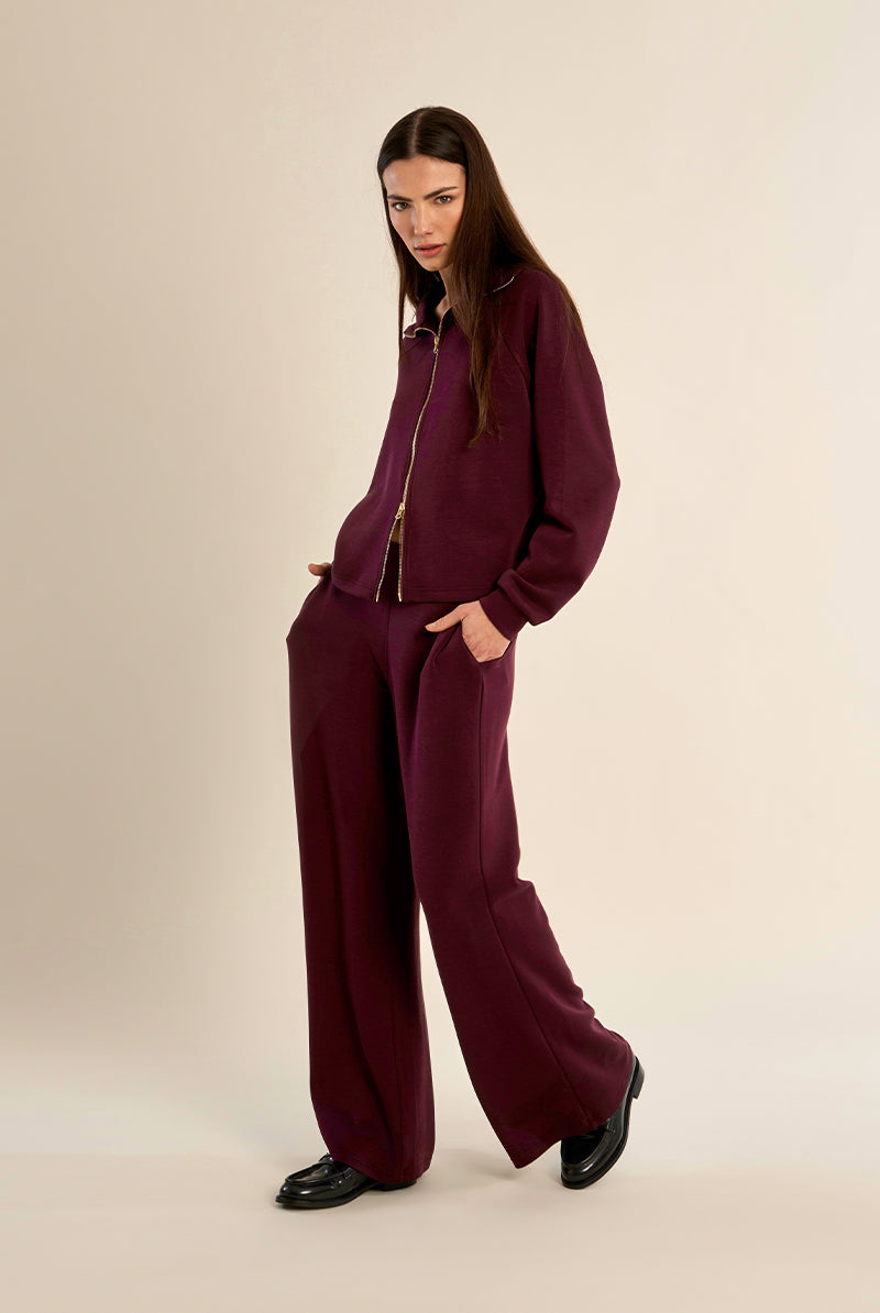 Gabrielle by Molly Bracken Monalisa Wide Leg Pants in Dark Red-Athleisurewear-Gabrielle-Deja Nu Boutique, Women's Fashion Boutique in Lampasas, Texas