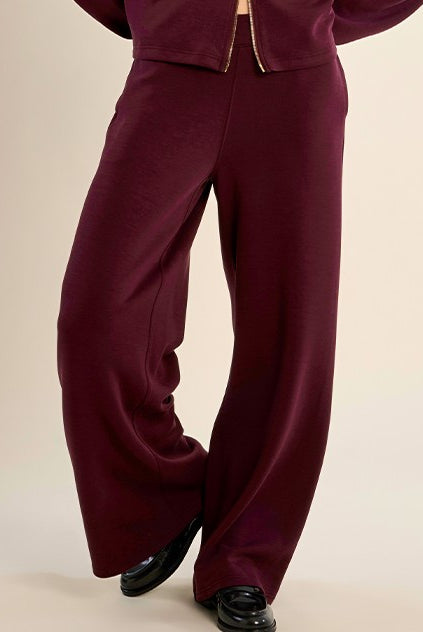 Gabrielle by Molly Bracken Monalisa Wide Leg Pants in Dark Red-Athleisurewear-Gabrielle-Deja Nu Boutique, Women's Fashion Boutique in Lampasas, Texas