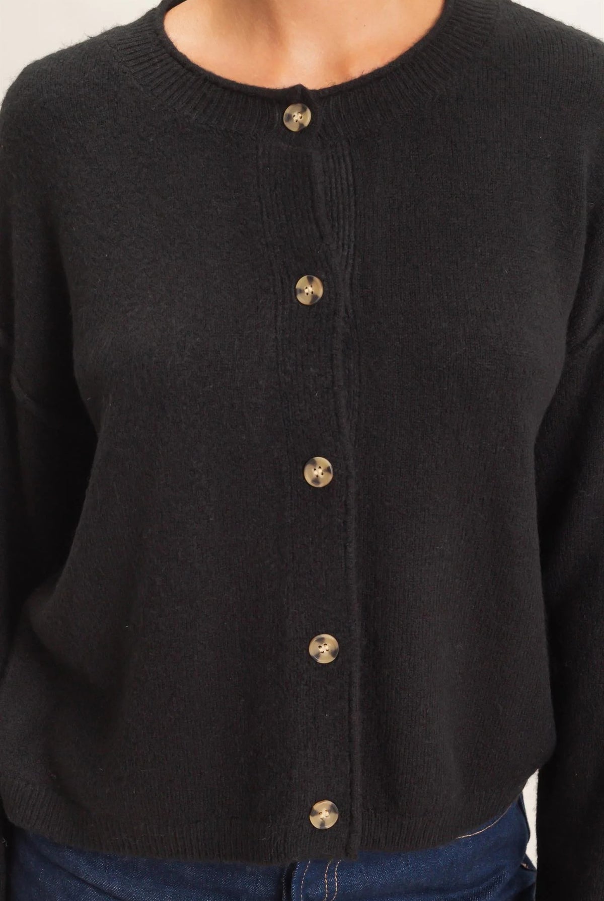 Hyfve Double Zero Crew Neck Loose Fit Cardigan in Black or Cream-Cardigans & Kimonos-Hyfve Double Zero-Deja Nu Boutique, Women's Fashion Boutique in Lampasas, Texas
