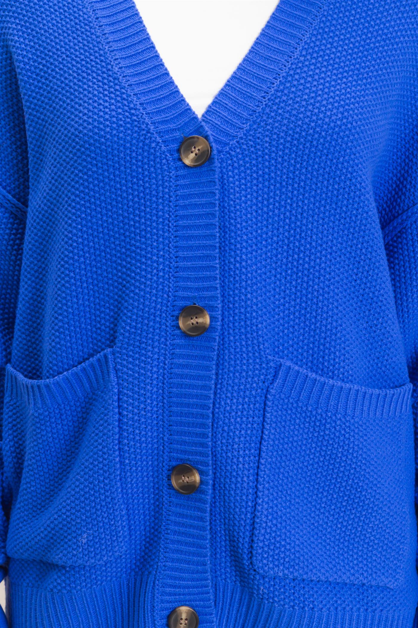 Hyfve Double Zero Textured Oversized Knit Button Cardigan – Cobalt-Cardigans & Kimonos-Hyfve Double Zero-Deja Nu Boutique, Women's Fashion Boutique in Lampasas, Texas