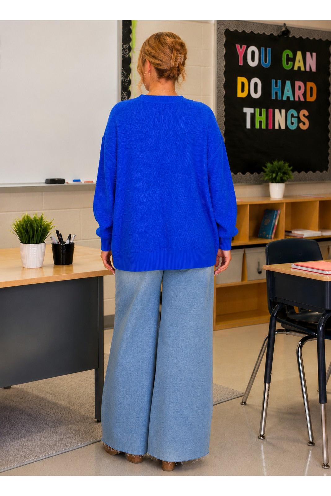 Hyfve Double Zero Textured Oversized Knit Button Cardigan – Cobalt-Cardigans & Kimonos-Hyfve Double Zero-Deja Nu Boutique, Women's Fashion Boutique in Lampasas, Texas