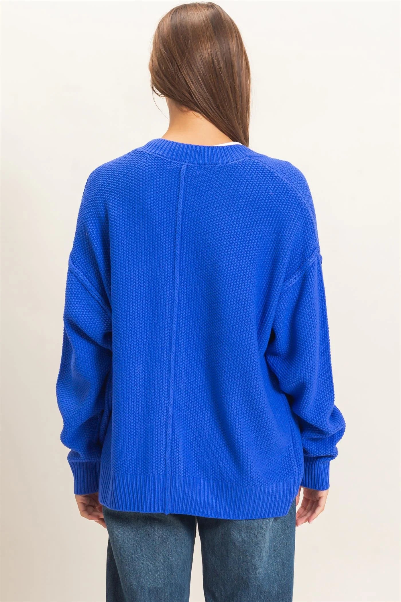 Hyfve Double Zero Textured Oversized Knit Button Cardigan – Cobalt-Cardigans & Kimonos-Hyfve Double Zero-Deja Nu Boutique, Women's Fashion Boutique in Lampasas, Texas
