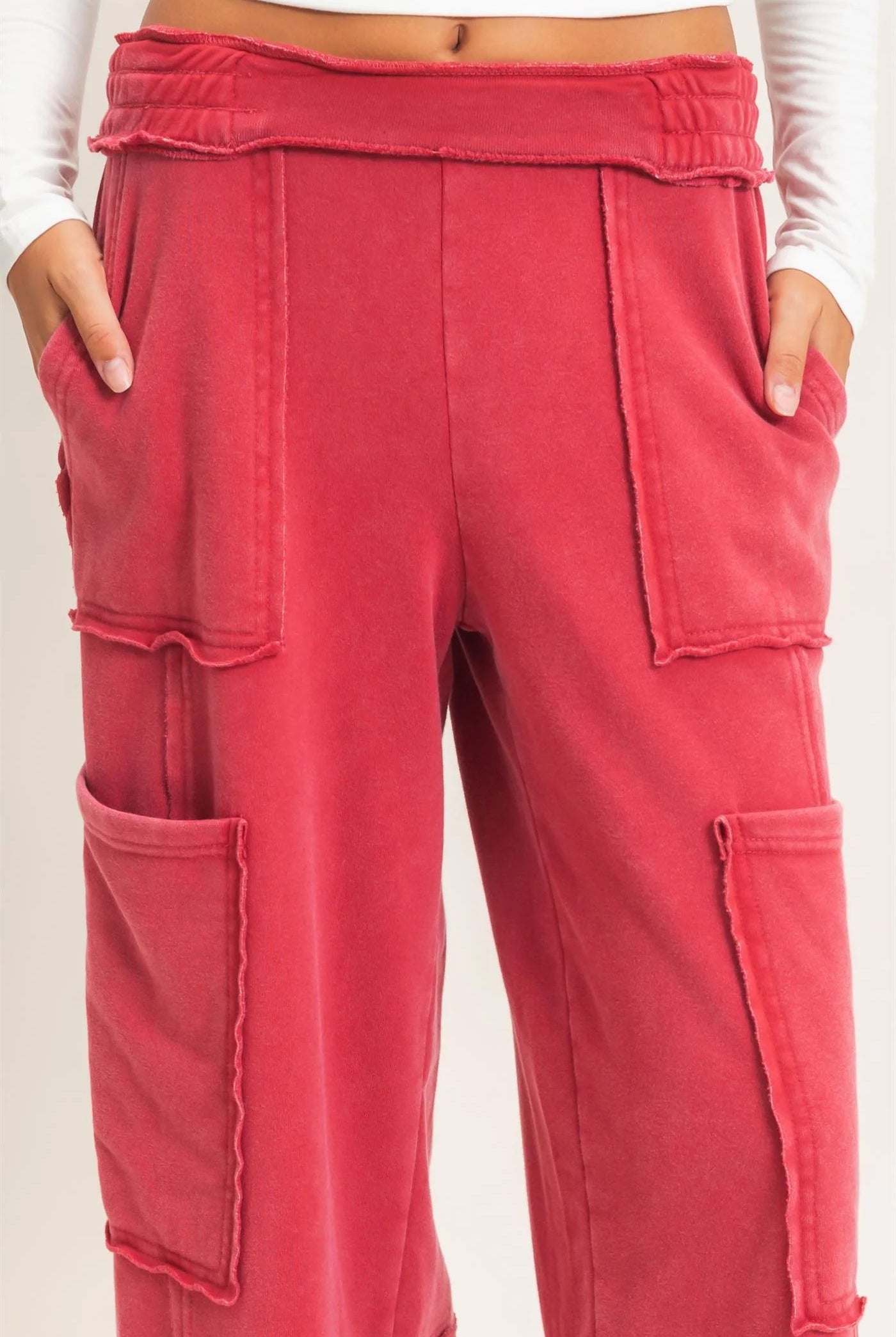 Hyfve Double Zero Mineral Wash Cargo Pocket Pants – Dark Red & Black-Athleisurewear-Hyfve Double Zero-Deja Nu Boutique, Women's Fashion Boutique in Lampasas, Texas