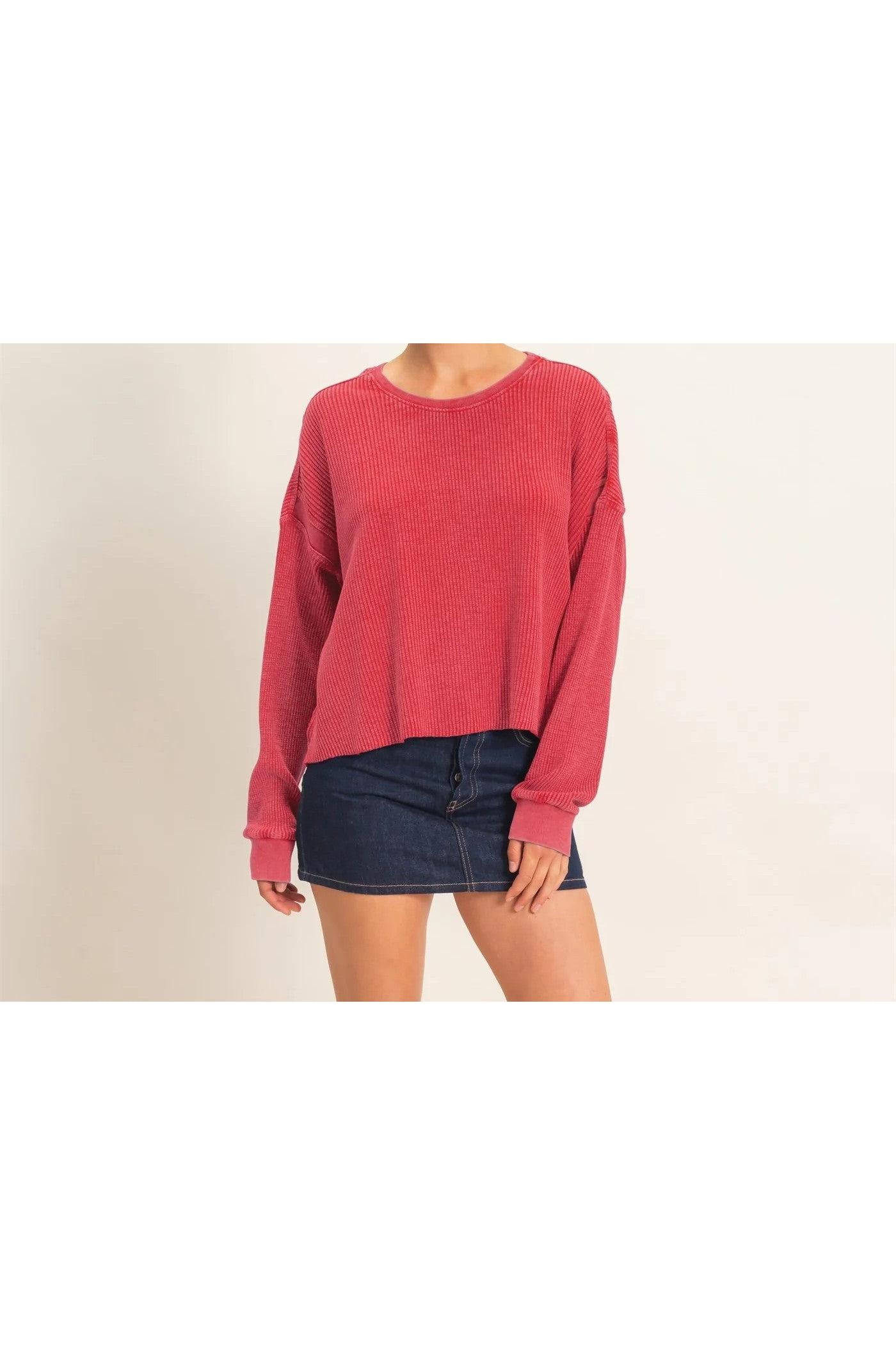 Hyfve Double Zero Mineral Wash Waffle Open Back Top in Dark Taupe or Dark Red-Tops-Hyfve Double Zero-Deja Nu Boutique, Women's Fashion Boutique in Lampasas, Texas