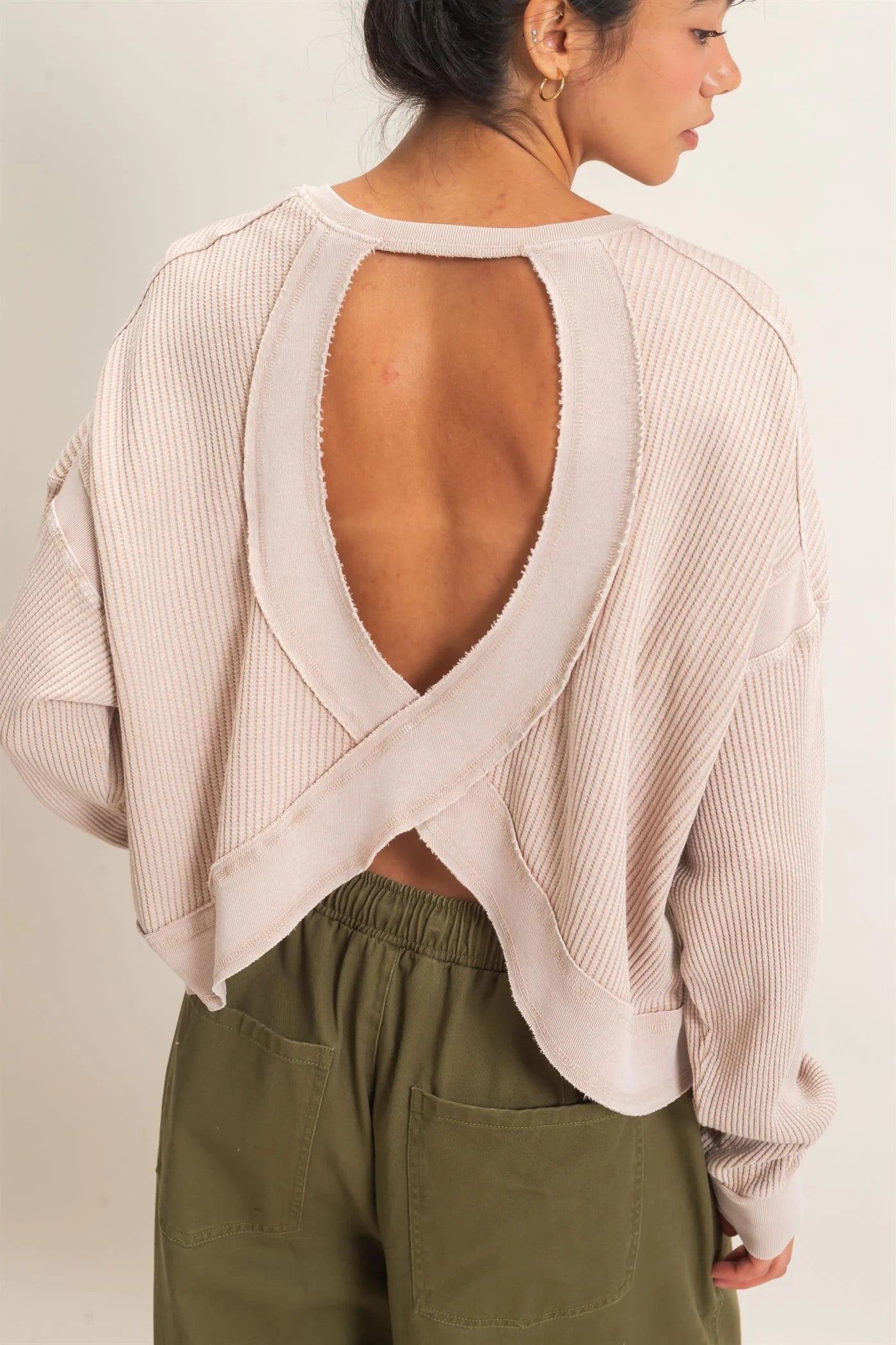 Hyfve Double Zero Mineral Wash Waffle Open Back Top in Dark Taupe or Dark Red-Tops-Hyfve Double Zero-Deja Nu Boutique, Women's Fashion Boutique in Lampasas, Texas