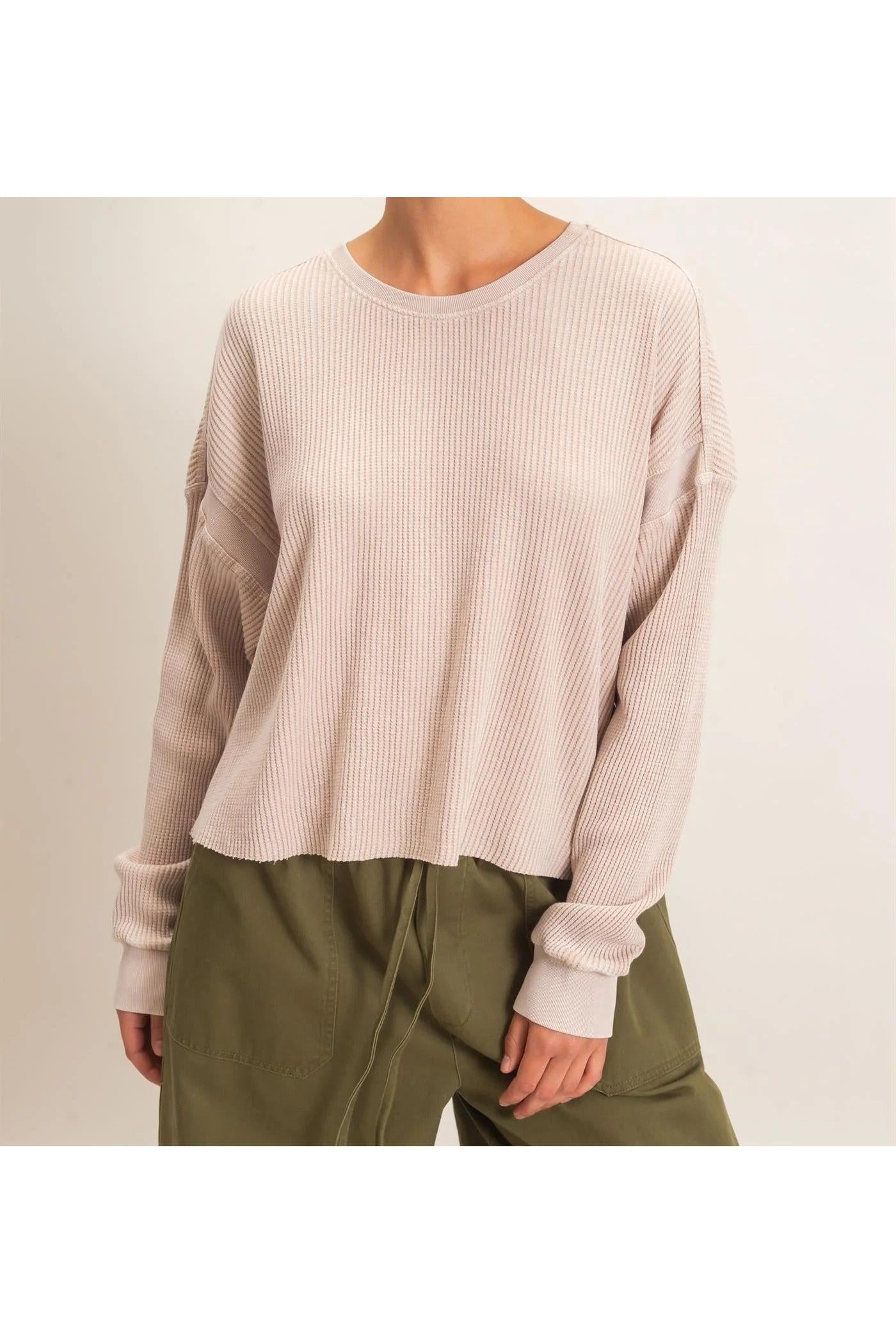 Hyfve Double Zero Mineral Wash Waffle Open Back Top in Dark Taupe or Dark Red-Tops-Hyfve Double Zero-Deja Nu Boutique, Women's Fashion Boutique in Lampasas, Texas