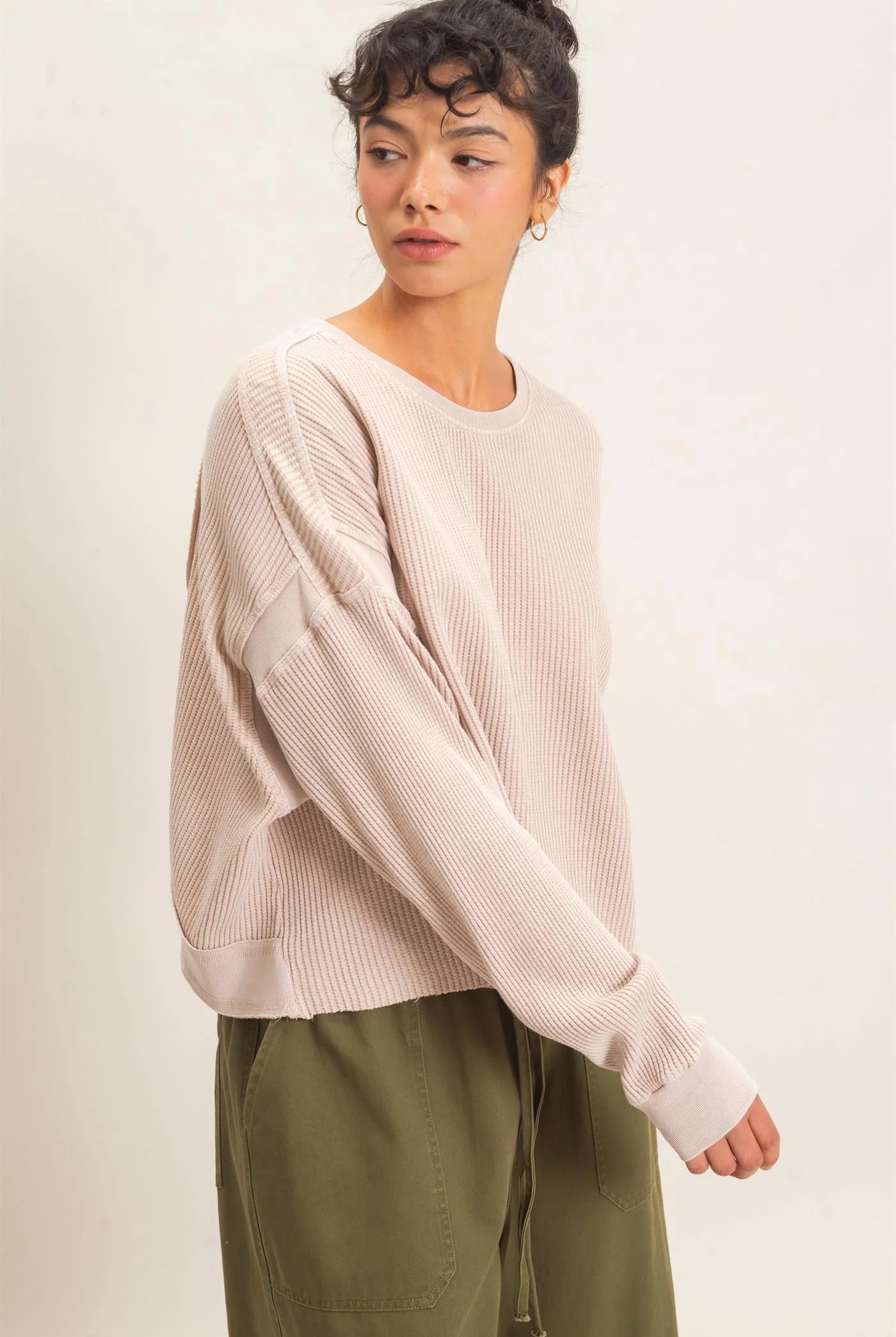 Hyfve Double Zero Mineral Wash Waffle Open Back Top in Dark Taupe or Dark Red-Tops-Hyfve Double Zero-Deja Nu Boutique, Women's Fashion Boutique in Lampasas, Texas