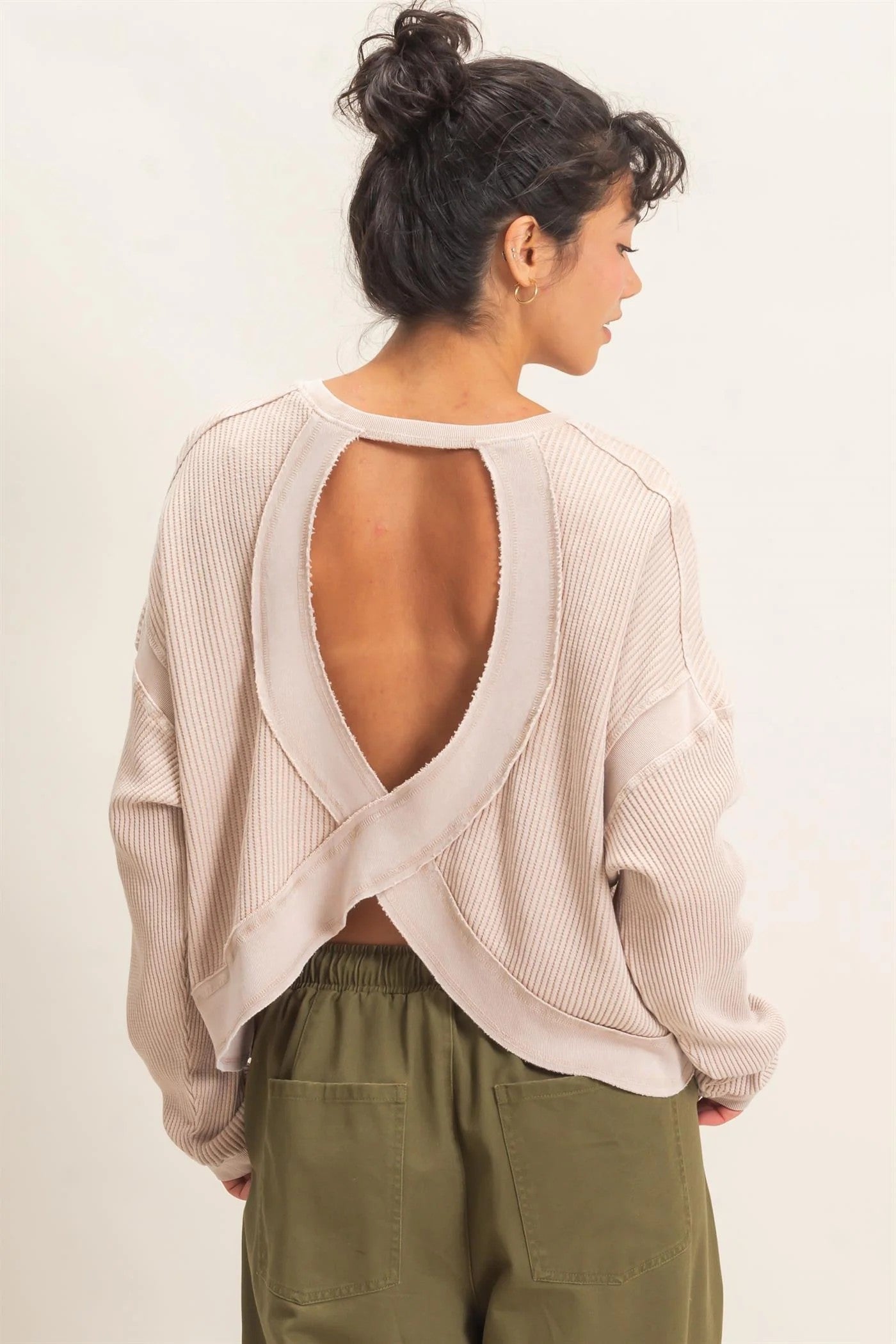 Hyfve Double Zero Mineral Wash Waffle Open Back Top in Dark Taupe or Dark Red-Tops-Hyfve Double Zero-Deja Nu Boutique, Women's Fashion Boutique in Lampasas, Texas