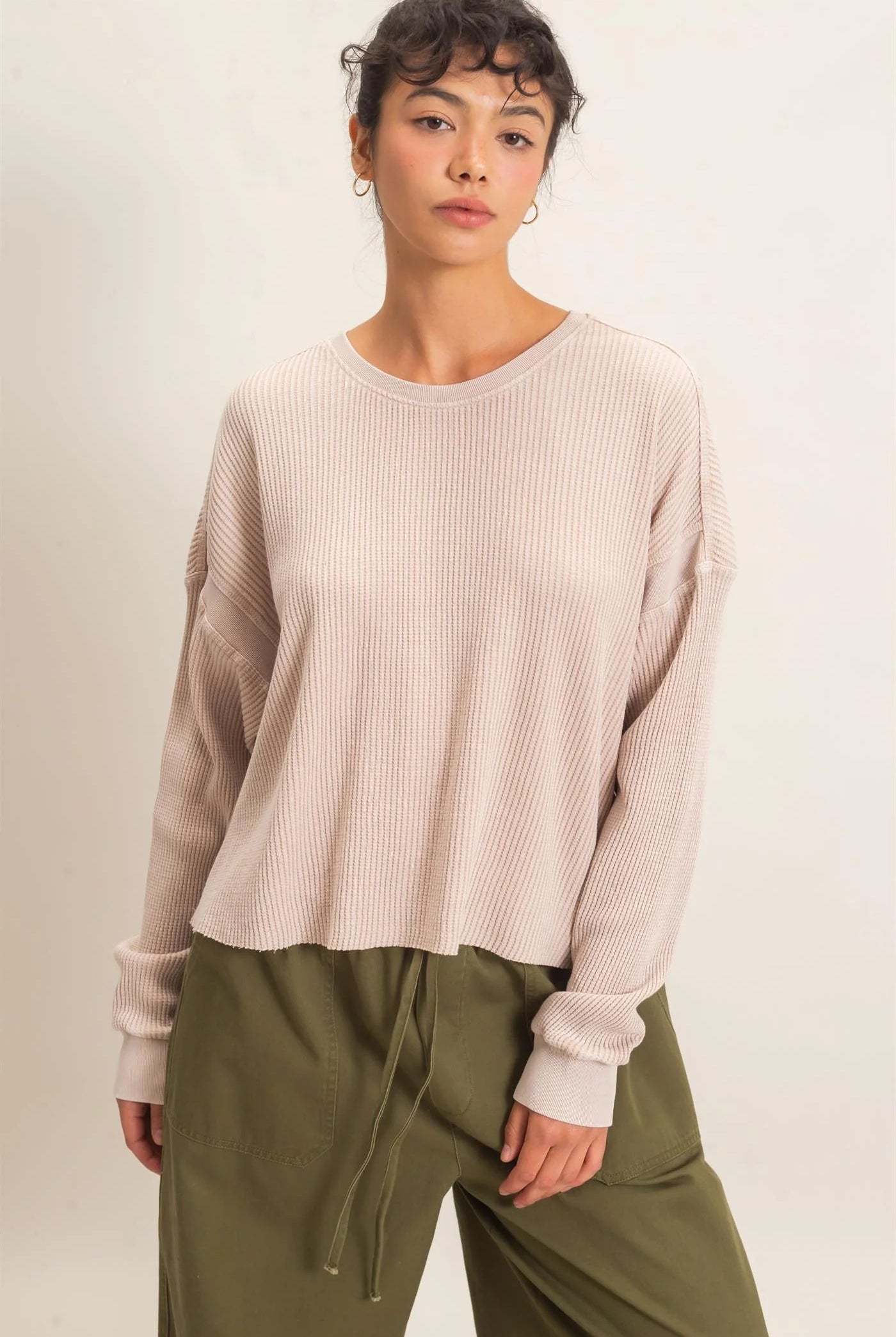 Hyfve Double Zero Mineral Wash Waffle Open Back Top in Dark Taupe or Dark Red-Tops-Hyfve Double Zero-Deja Nu Boutique, Women's Fashion Boutique in Lampasas, Texas