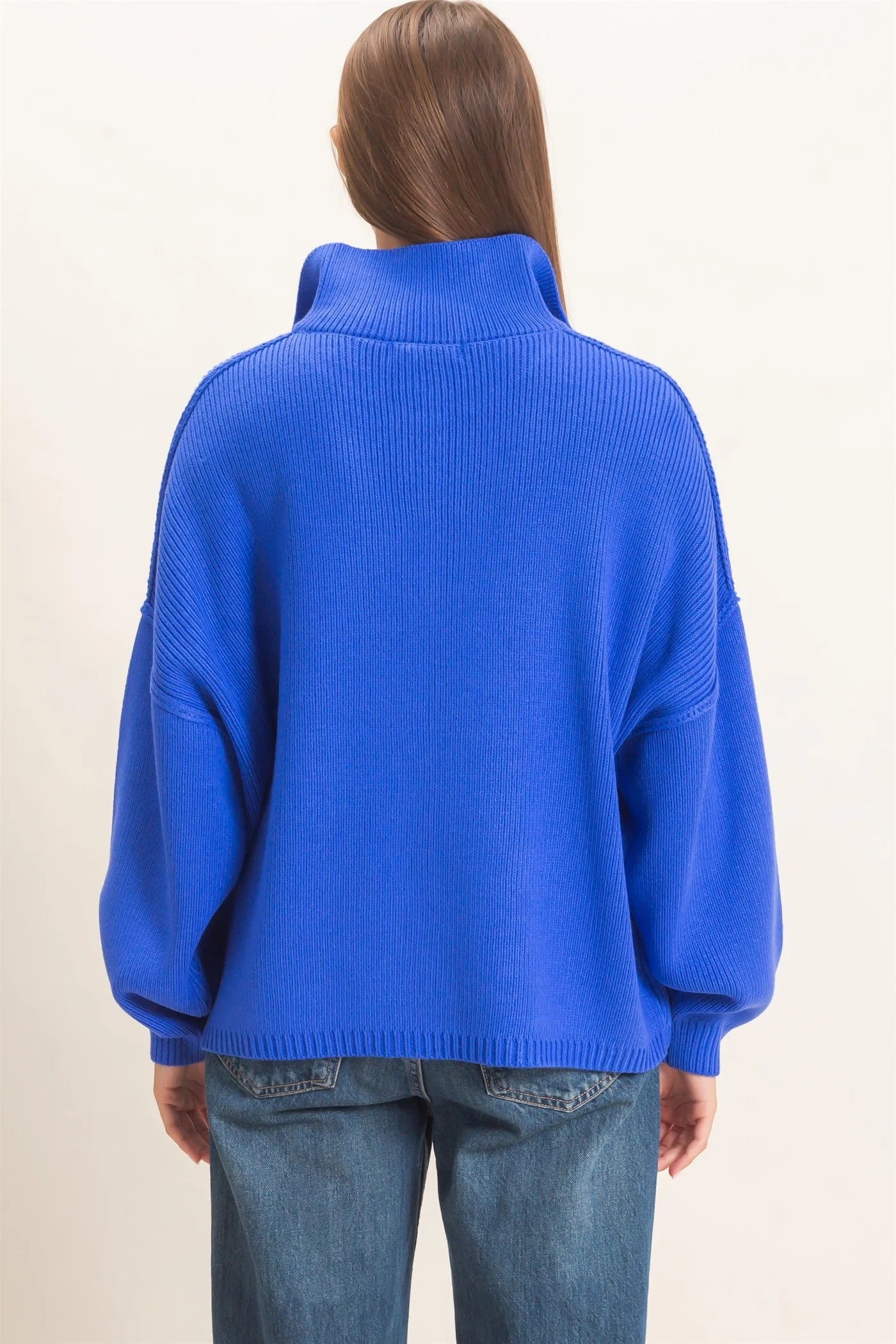 Hyfve Double Zero High Neck Oversized Cardigan in Cobalt-Cardigans & Kimonos-Hyfve Double Zero-Deja Nu Boutique, Women's Fashion Boutique in Lampasas, Texas