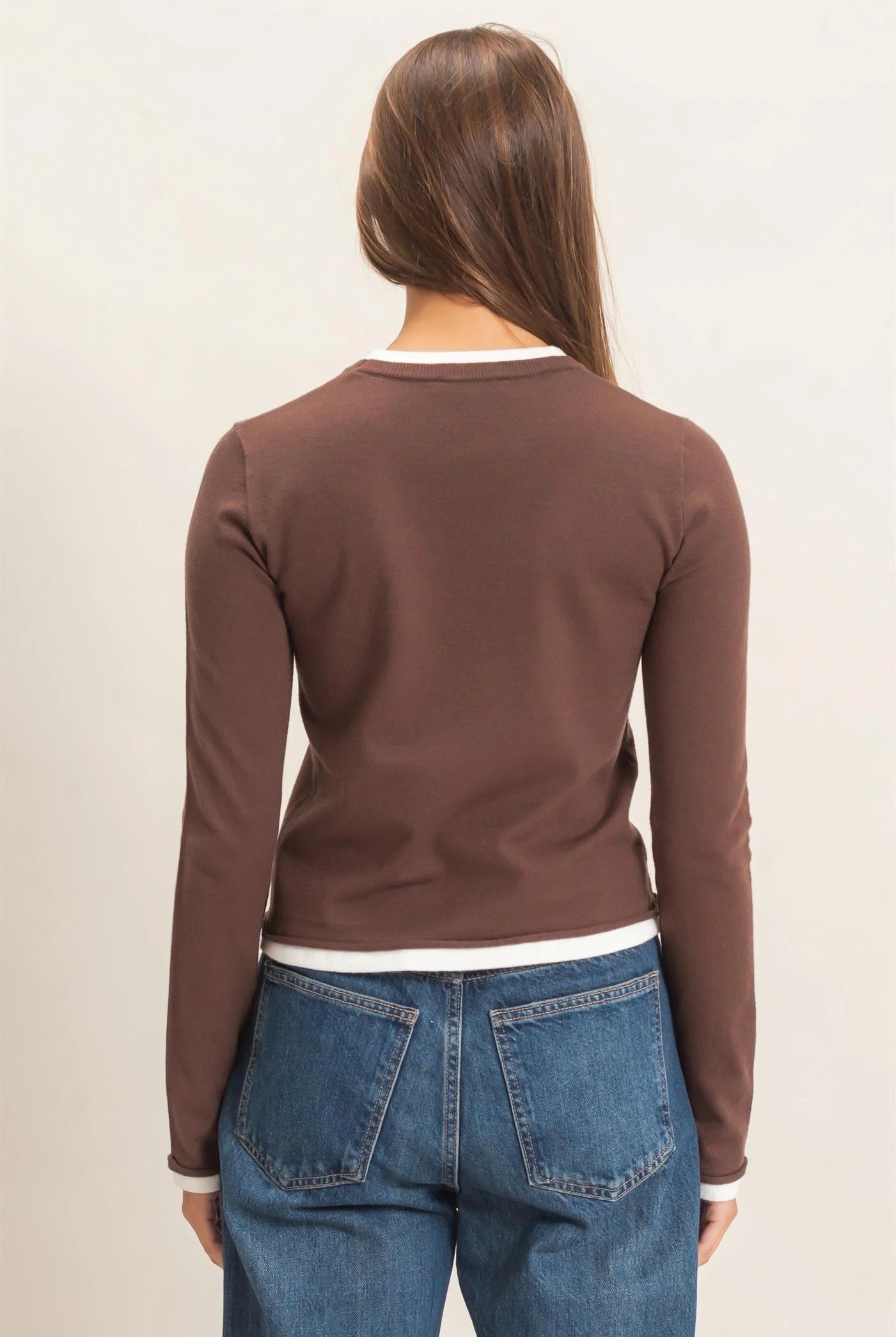 Hyfve Double Zero Layer Effect Long Sleeve Knit Top – Dark Red, Dark Brown & Black-Tops-Hyfve Double Zero-Deja Nu Boutique, Women's Fashion Boutique in Lampasas, Texas