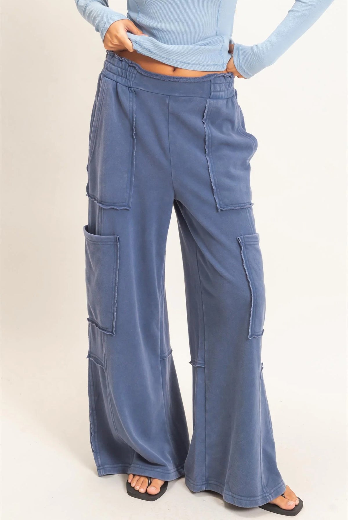 Hyfve Double Zero Mineral Wash Cargo Pocket Pants in Navy-Pants-Hyfve Double Zero-Deja Nu Boutique, Women's Fashion Boutique in Lampasas, Texas