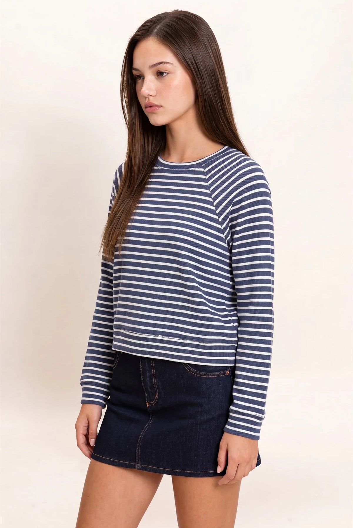Hyfve Double Zero Navy Stripe Waffle Knit Raglan Top-Tops-Hyfve Double Zero-Deja Nu Boutique, Women's Fashion Boutique in Lampasas, Texas