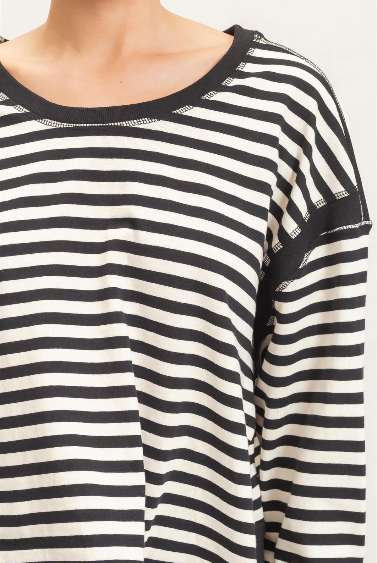 Hyfve Striped Long Sleeve Criss Cross Open Back Top in Black-sweatshirt-Hyfve-Deja Nu Boutique, Women's Fashion Boutique in Lampasas, Texas