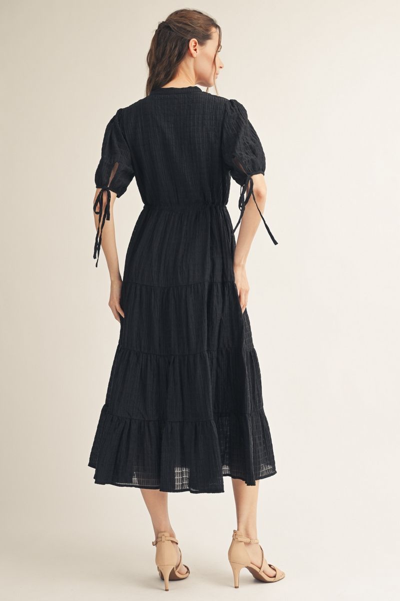 Jodifl Textured Tiered Midi Dress – Black-Midi Dresses-Jodifl-Deja Nu Boutique, Women's Fashion Boutique in Lampasas, Texas