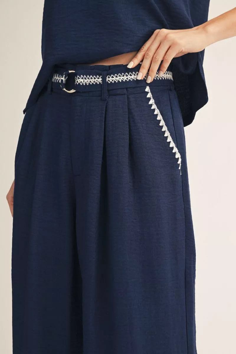 Jodifl Navy & White Belted Wide Leg Pants-Pants-Jodifl-Deja Nu Boutique, Women's Fashion Boutique in Lampasas, Texas