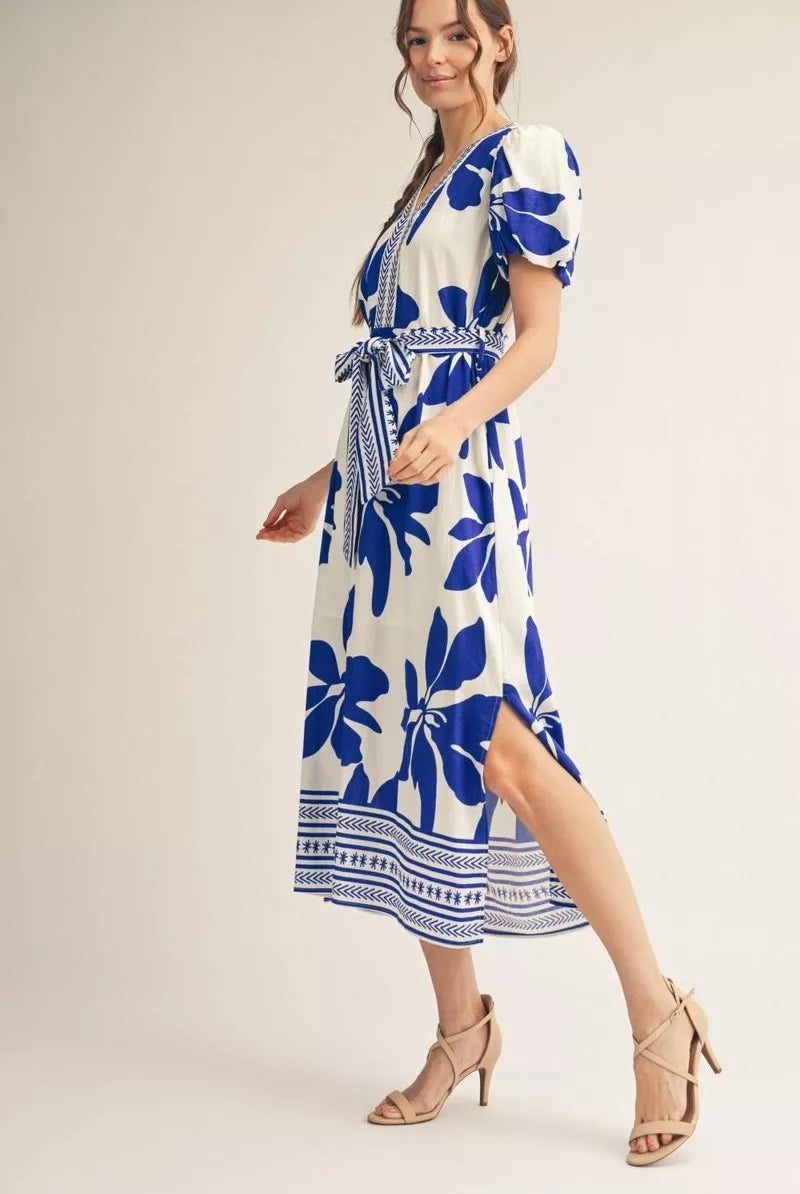 Jodifl Royal Tropical Floral Midi Dress-Midi Dresses-Jodifl-Deja Nu Boutique, Women's Fashion Boutique in Lampasas, Texas