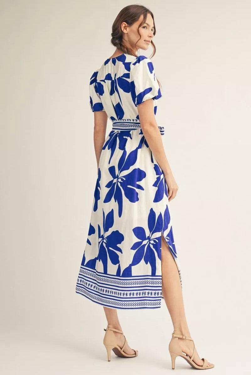 Jodifl Royal Tropical Floral Midi Dress-Midi Dresses-Jodifl-Deja Nu Boutique, Women's Fashion Boutique in Lampasas, Texas