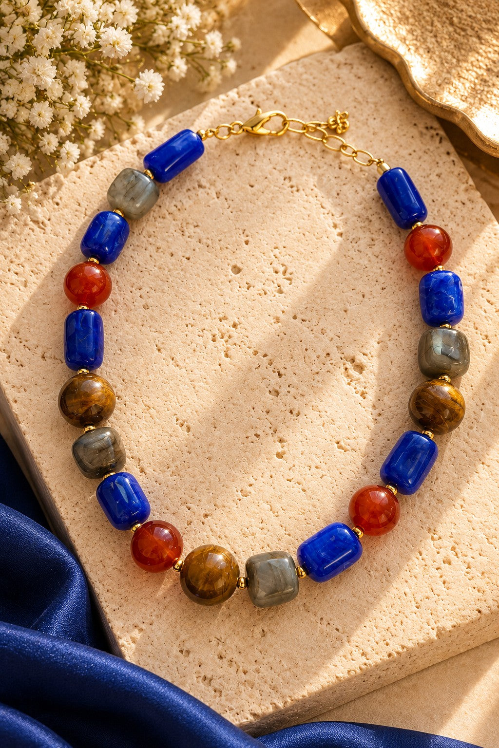 Kenze Panne Mixed Bead Marbled Necklace in Amber-Necklace-Kenze Panne-Deja Nu Boutique, Women's Fashion Boutique in Lampasas, Texas