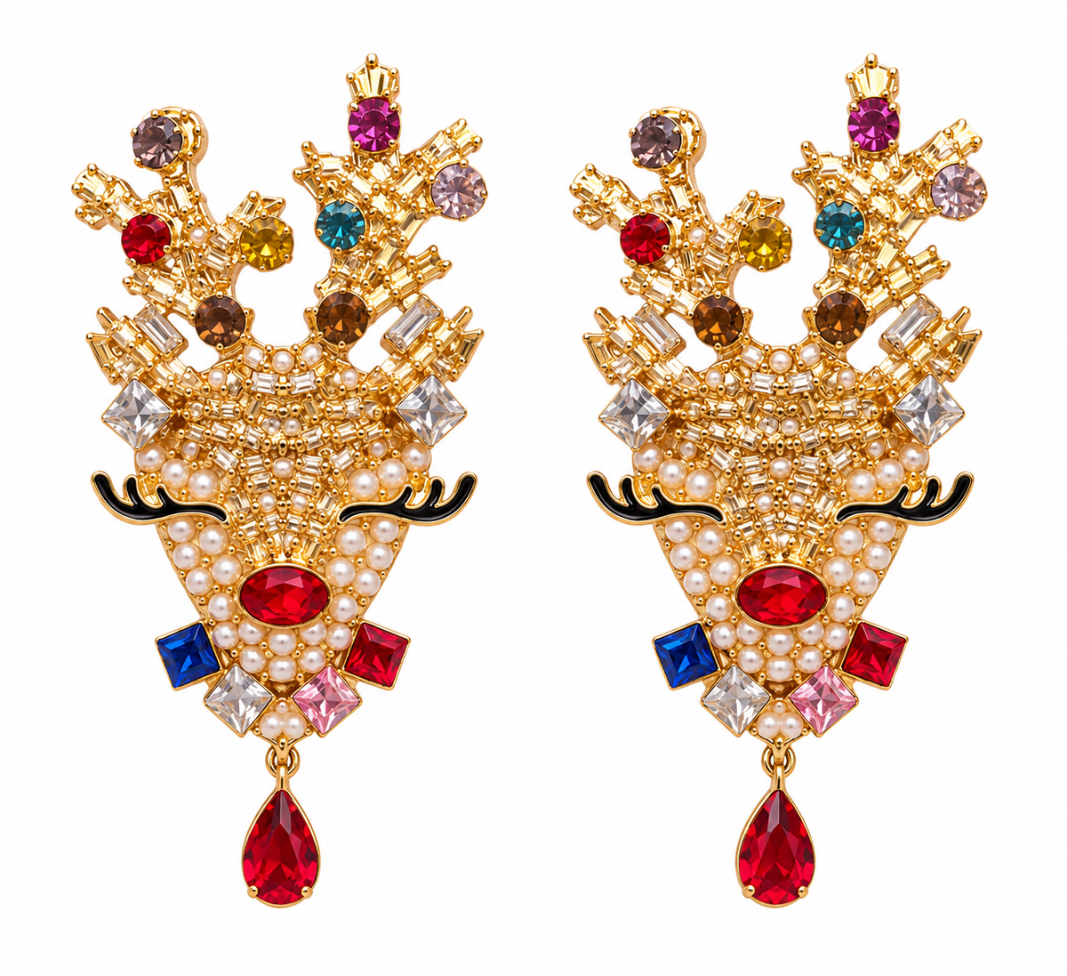 Kenzie Panne Gold Rhinestone Reindeer Earrings-Earrings-Kenze Panne-Deja Nu Boutique, Women's Fashion Boutique in Lampasas, Texas