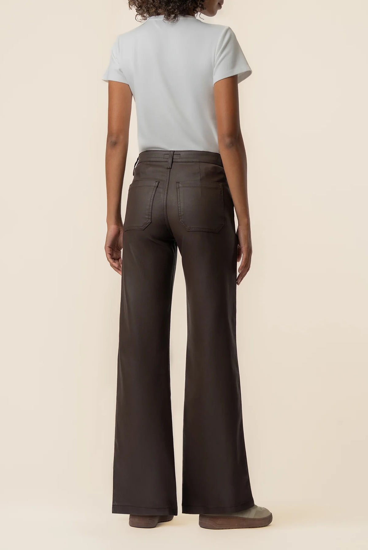 Kut from the Kloth Jodi Coated High Rise Wide Straight Leg Pants in Chocolate-Jeans-Kut from the Kloth-Deja Nu Boutique, Women's Fashion Boutique in Lampasas, Texas