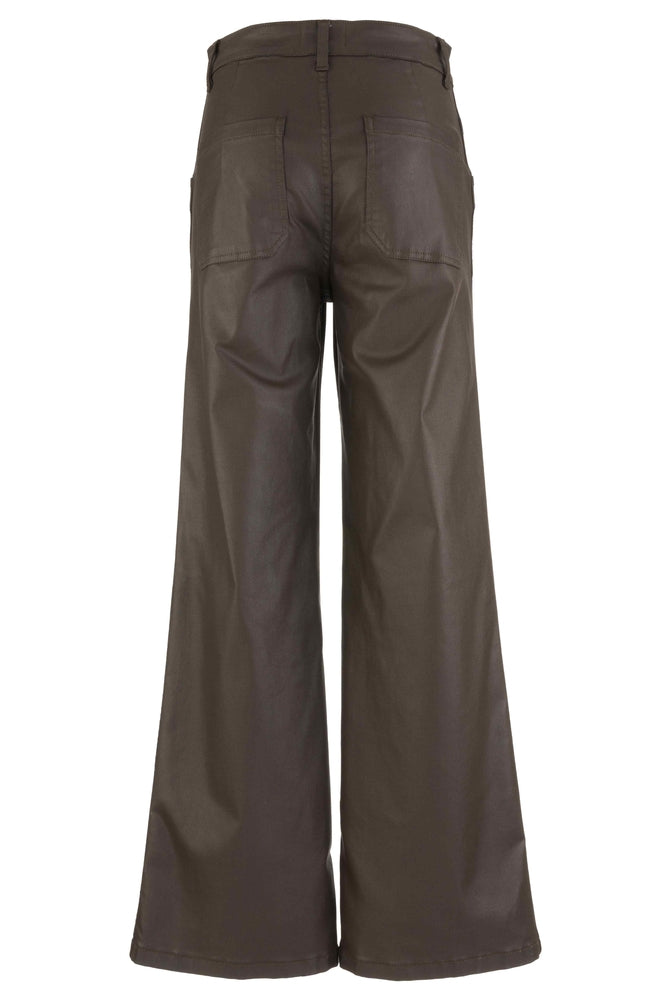 Kut from the Kloth Jodi Coated High Rise Wide Straight Leg Pants in Chocolate-Jeans-Kut from the Kloth-Deja Nu Boutique, Women's Fashion Boutique in Lampasas, Texas