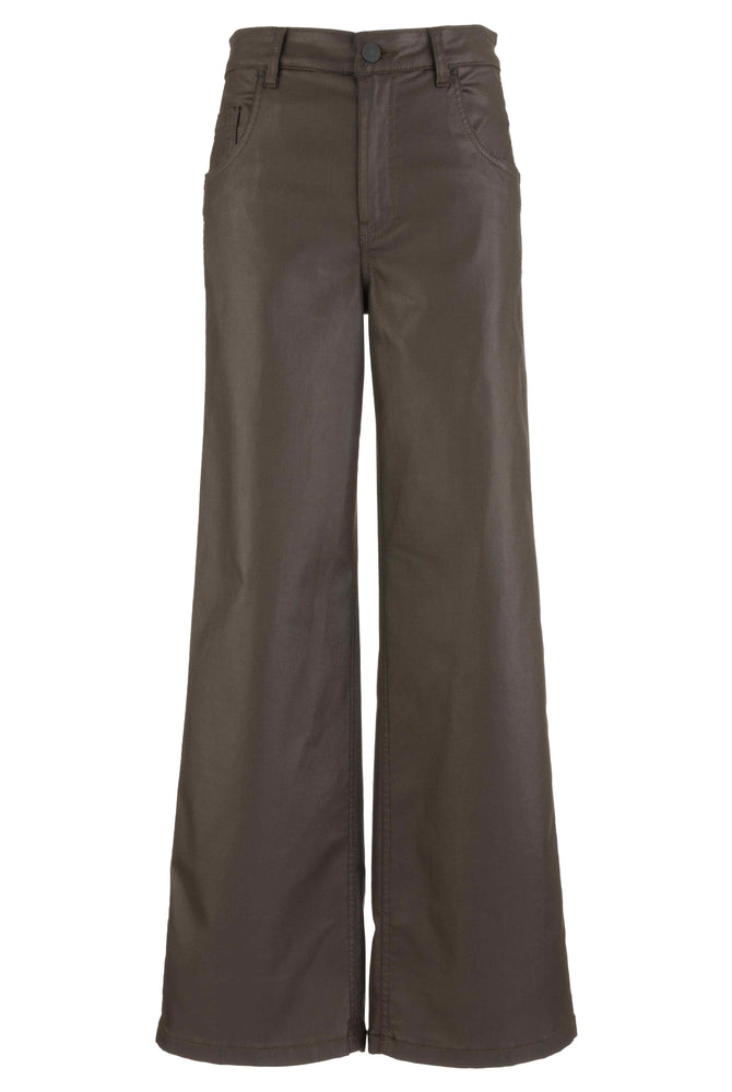 Kut from the Kloth Jodi Coated High Rise Wide Straight Leg Pants in Chocolate-Jeans-Kut from the Kloth-Deja Nu Boutique, Women's Fashion Boutique in Lampasas, Texas