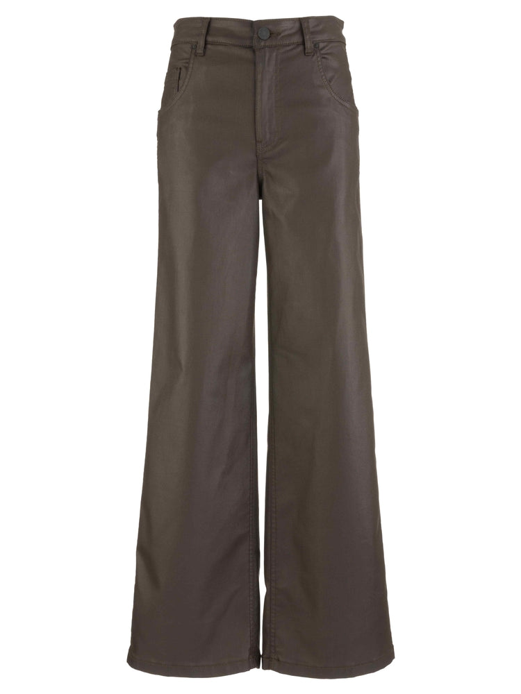 Kut from the Kloth Jodi Coated High Rise Wide Straight Leg Pants in Chocolate-Jeans-Kut from the Kloth-Deja Nu Boutique, Women's Fashion Boutique in Lampasas, Texas