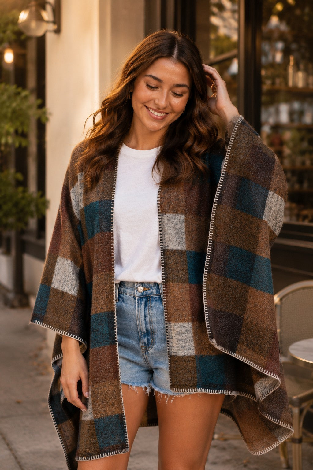 Easel Mocha Plaid Brushed Hacci Oversized Cape-cape-Easel-Deja Nu Boutique, Women's Fashion Boutique in Lampasas, Texas