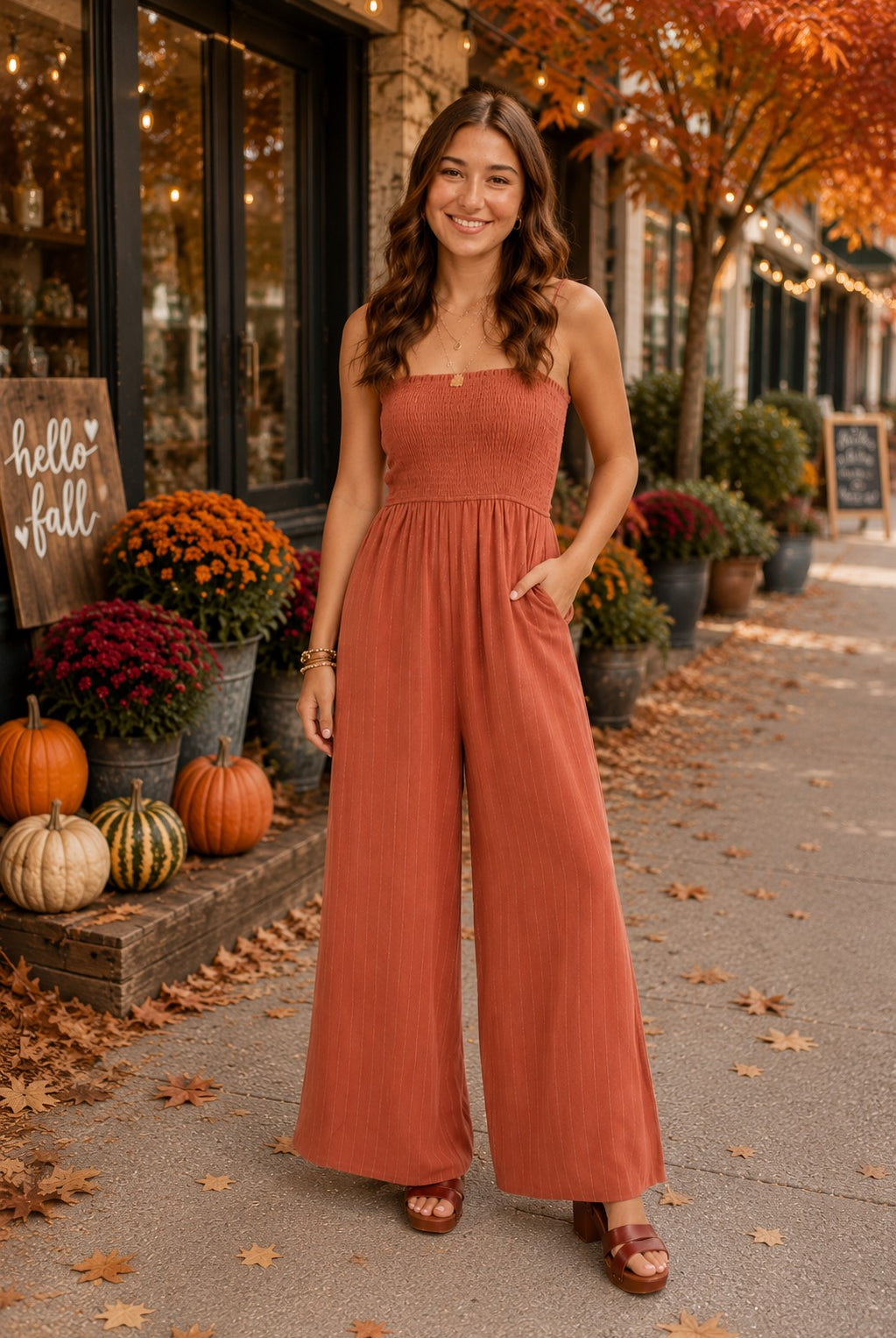 Sadie & Sage Sugarloaf Stripe Jumpsuit - Mahogany White-Rompers & Jumpsuits-Sadie & Sage-Deja Nu Boutique, Women's Fashion Boutique in Lampasas, Texas
