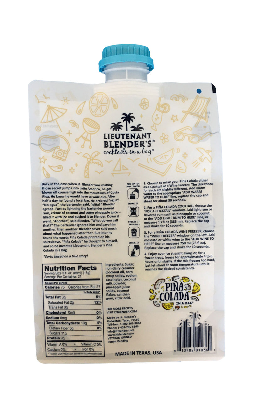 Lieutenant Blender's Piña Colada in a Bag®-cocktail mix-Lieutenant Blender's-Deja Nu Boutique, Women's Fashion Boutique in Lampasas, Texas