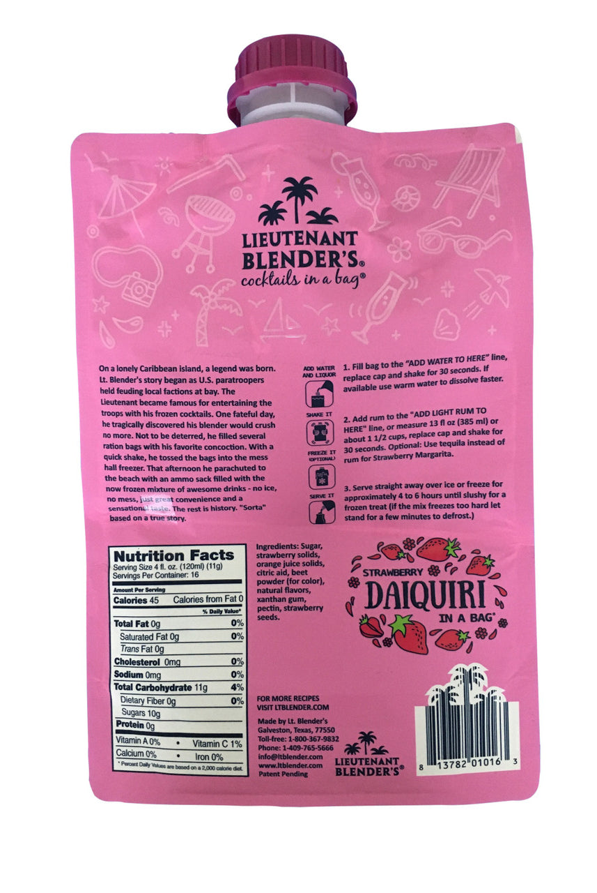 Lieutenant Blender's Strawberry Daiquiri in a Bag®-cocktail mix-Lieutenant Blender's-Deja Nu Boutique, Women's Fashion Boutique in Lampasas, Texas