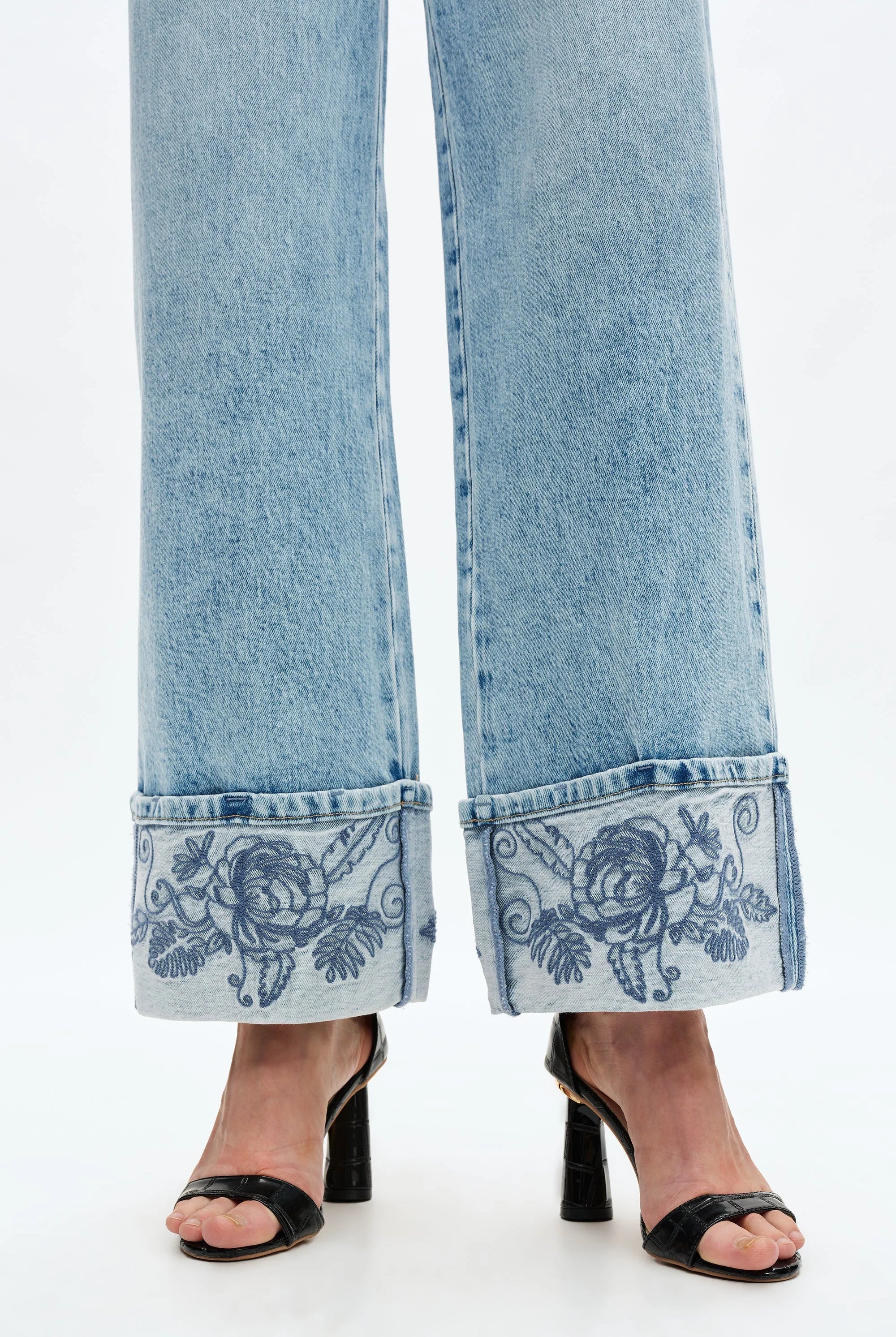 Bayeas Flora High Rise Wide Leg Embroidered Cuff Jeans-Jeans-Bayeas-Deja Nu Boutique, Women's Fashion Boutique in Lampasas, Texas