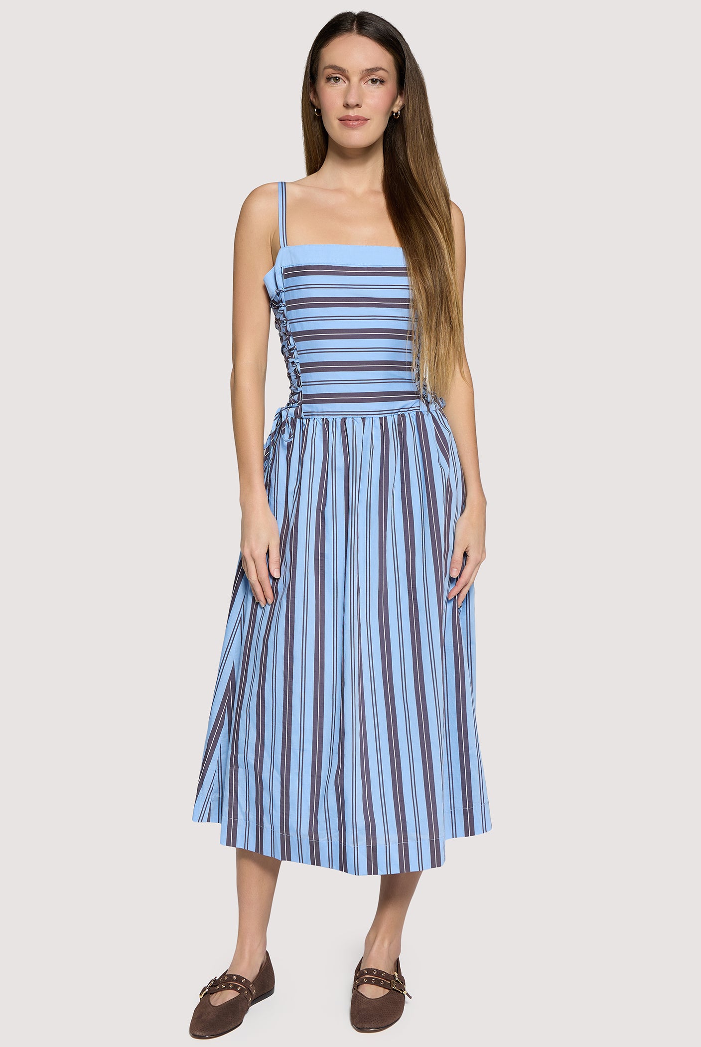 Lost + Wander Parker Midi Dress - Blue Brown-Midi Dresses-Lost + Wander-Deja Nu Boutique, Women's Fashion Boutique in Lampasas, Texas