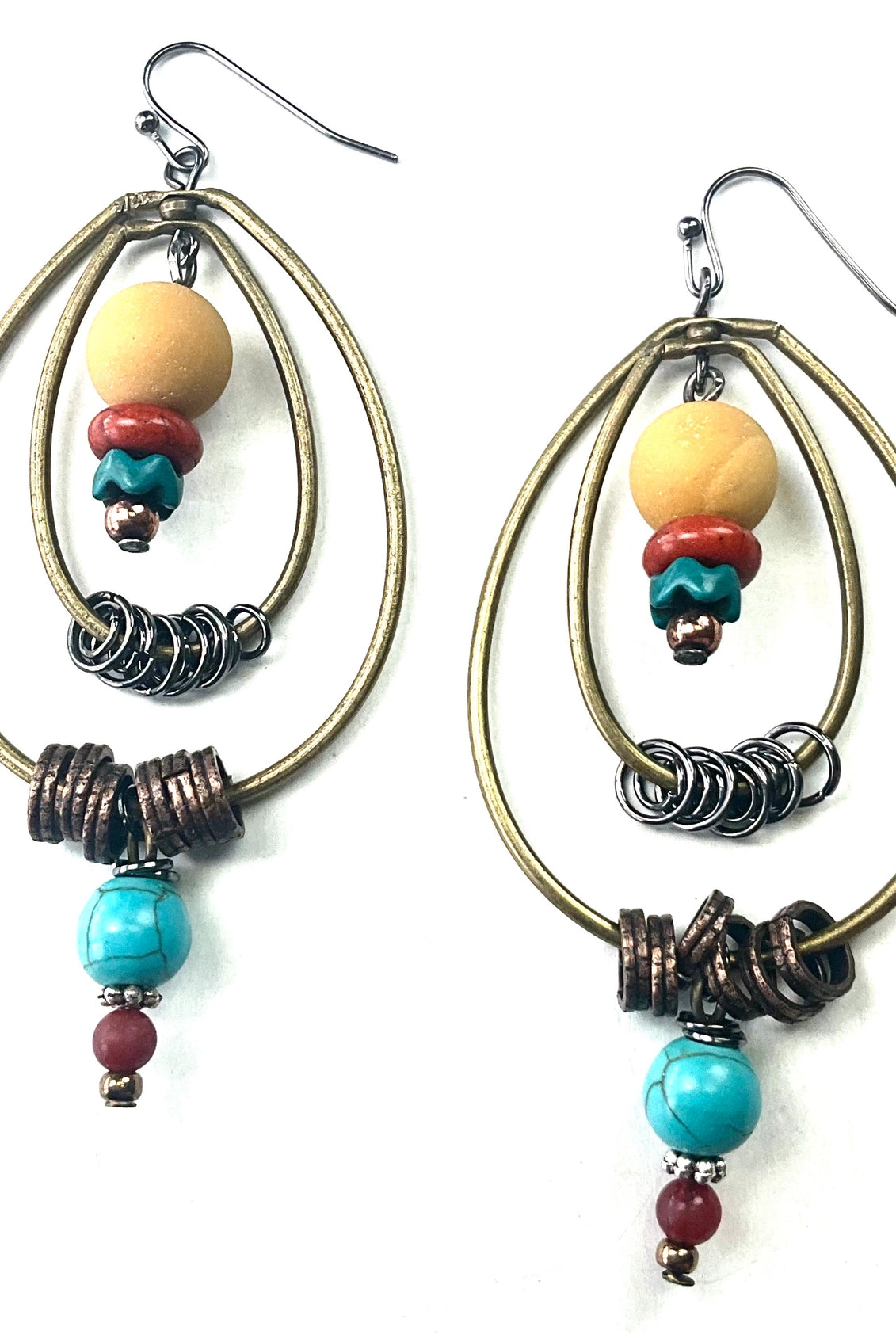 Lost & Found Trading Sedona Country Double Oval Hoop Earrings with Beaded Rings-Earrings-Lost + Wander-Deja Nu Boutique, Women's Fashion Boutique in Lampasas, Texas