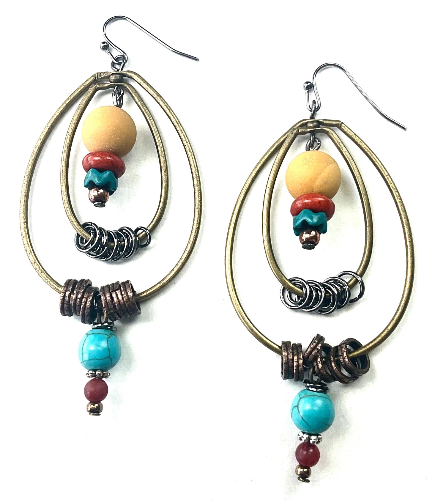 Lost & Found Trading Sedona Country Double Oval Hoop Earrings with Beaded Rings-Earrings-Lost And Found-Deja Nu Boutique, Women's Fashion Boutique in Lampasas, Texas